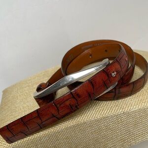 Fabio Corti women’s vitage Italy Leather Belt 26-27 Brown Croc Print Slim